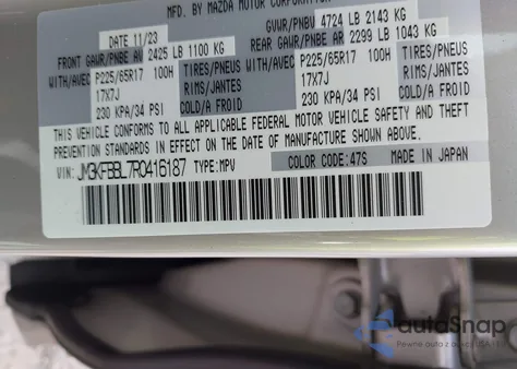 2024 Mazda Cx-5 2.5 S Select z USA, uszkodzony, nr VIN JM3KFBBL7R0416187